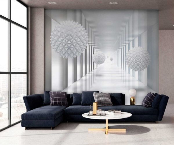 Quarto branco com bolas brancas Quarto branco com bolas brancas