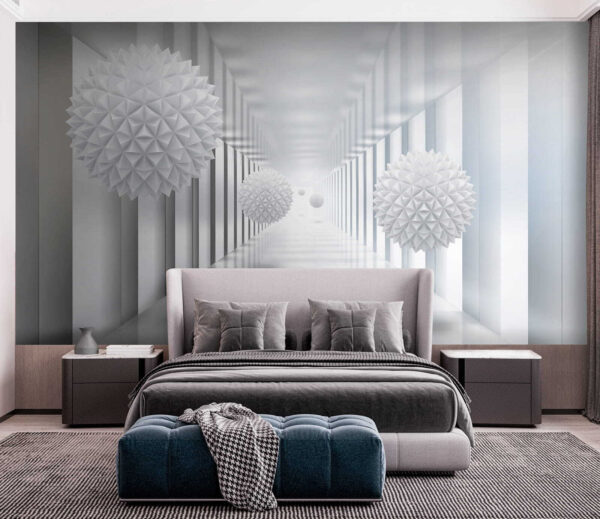 Quarto branco com bolas brancas Quarto branco com bolas brancas