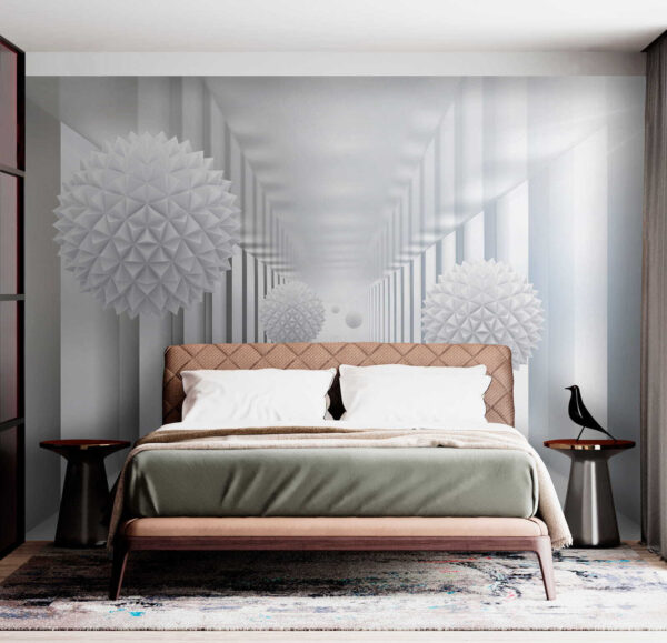Quarto branco com bolas brancas Quarto branco com bolas brancas
