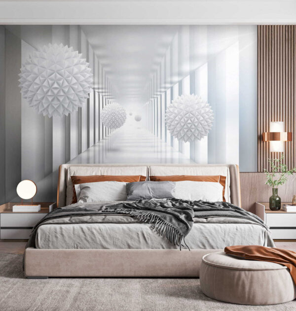 Quarto branco com bolas brancas Quarto branco com bolas brancas