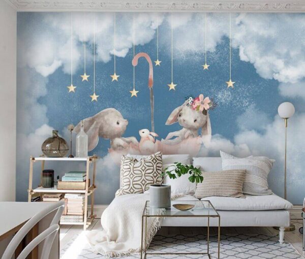 Dois coelhos num chapéu de chuva cor-de-rosa Dois coelhos num chapéu de chuva cor-de-rosa