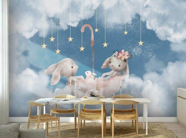 Dois coelhos num chapéu de chuva cor-de-rosa Dois coelhos num chapéu de chuva cor-de-rosa