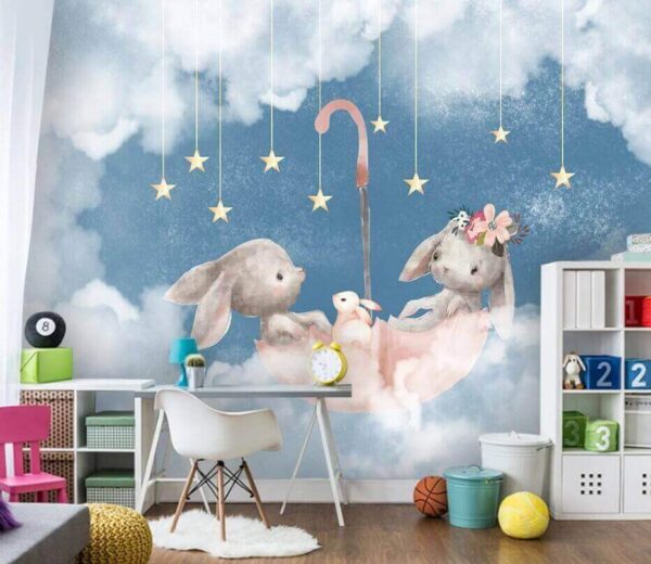 Dois coelhos num chapéu de chuva cor-de-rosa Dois coelhos num chapéu de chuva cor-de-rosa