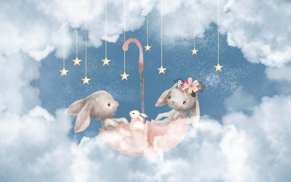 Dois coelhos num chapéu de chuva cor-de-rosa Dois coelhos num chapéu de chuva cor-de-rosa