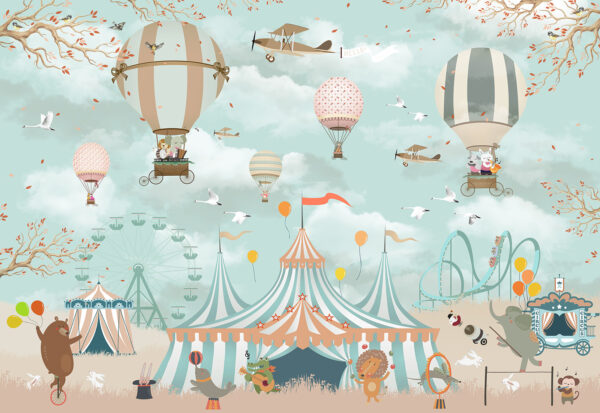 Tenda de circo com balões de ar quente e pássaros Tenda de circo com balões de ar quente e pássaros