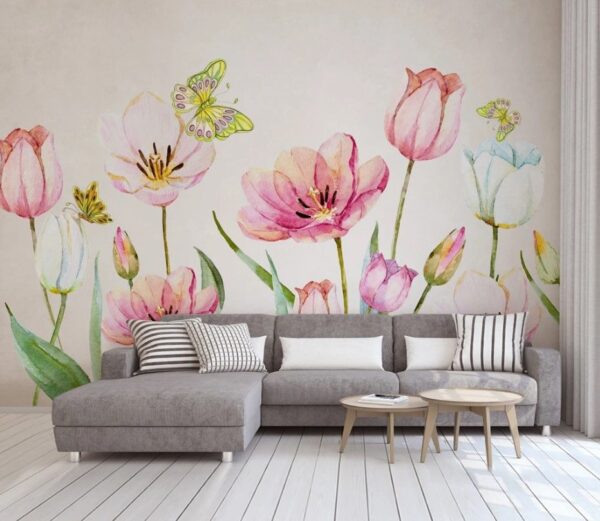 Pintura de flores e borboletas Pintura de flores e borboletas