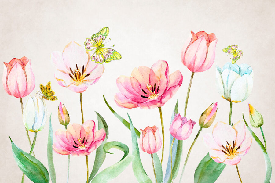 Pintura de flores e borboletas