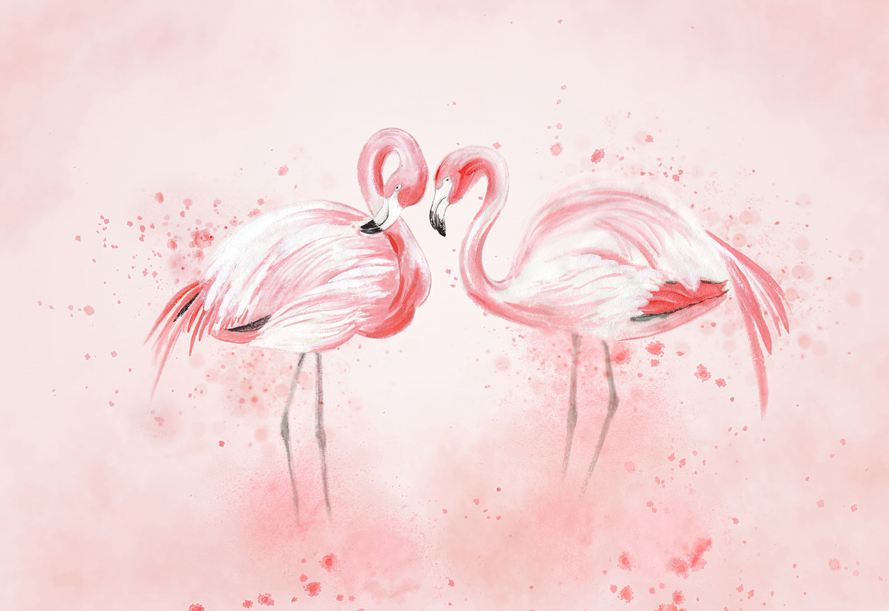 Two flamingos standing next to each other