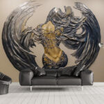 Papel de parede Escultura metálica de uma mulher com asas