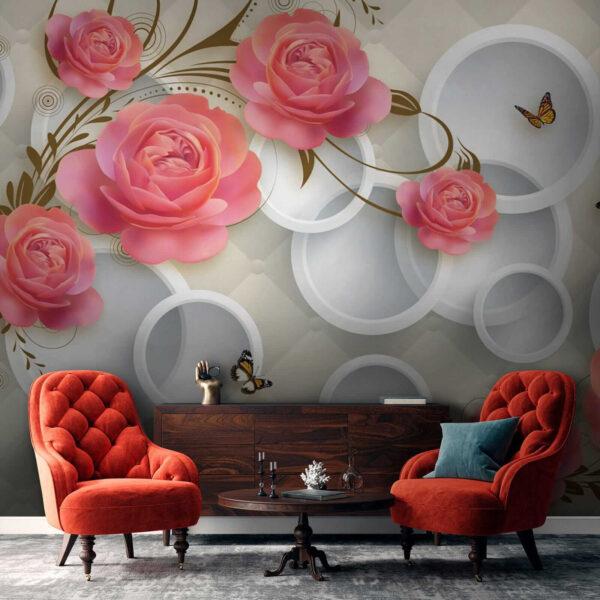 Papel de parede com rosas e borboletas Papel de parede com rosas e borboletas