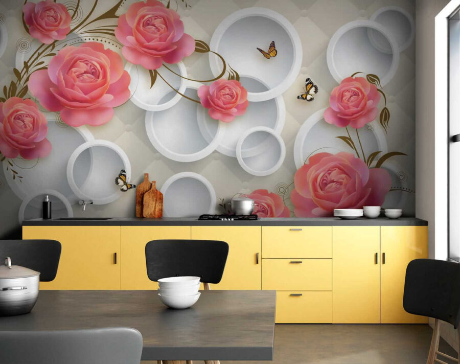 Papel de parede com rosas e borboletas