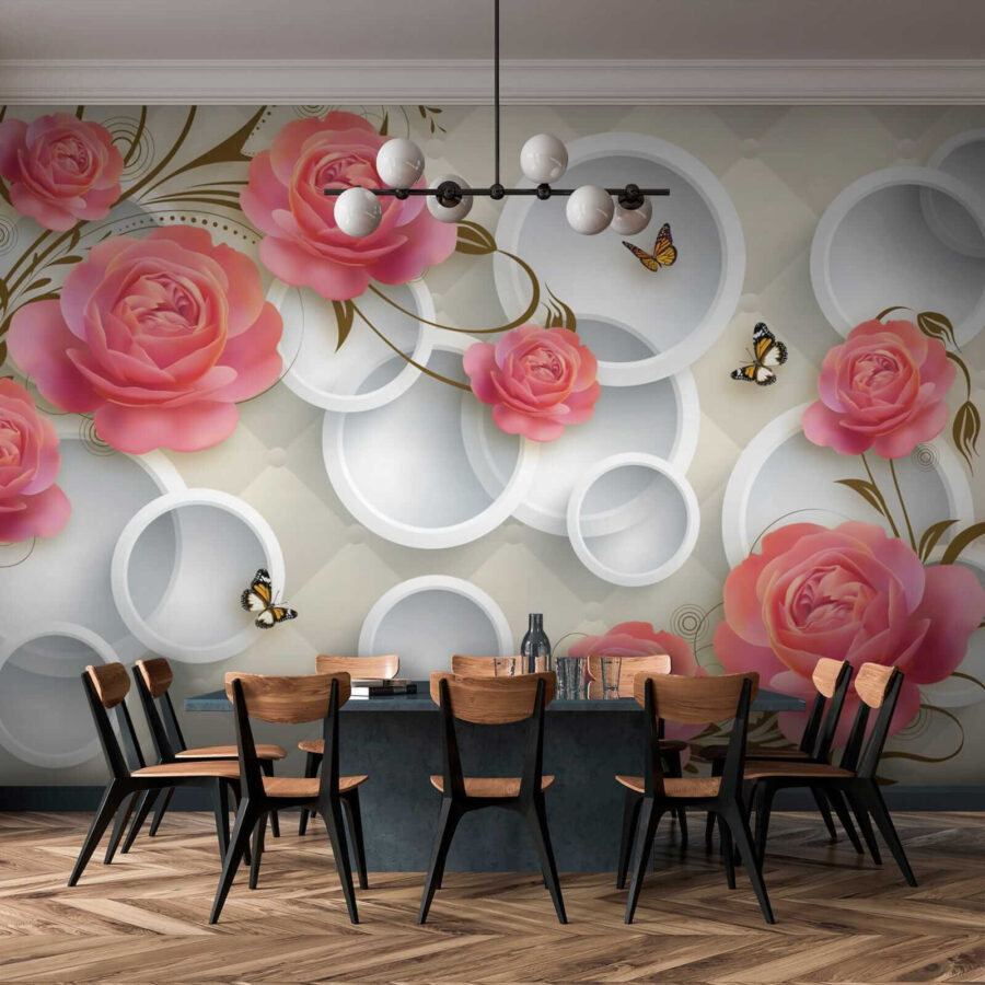 Papel de parede com rosas e borboletas