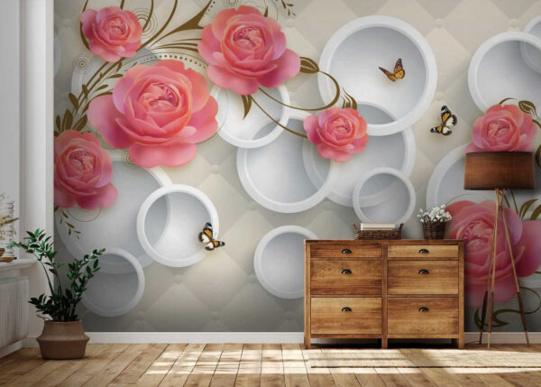 Papel de parede com rosas e borboletas Papel de parede com rosas e borboletas