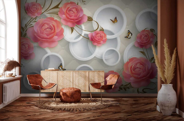 Papel de parede com rosas e borboletas Papel de parede com rosas e borboletas