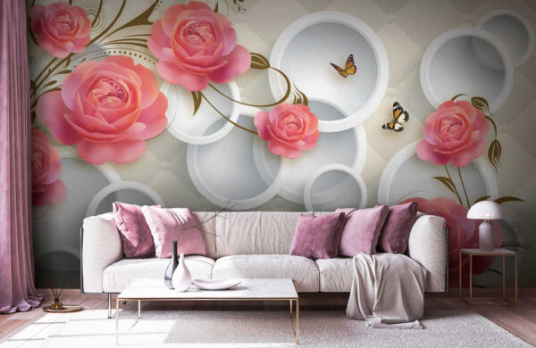 Papel de parede com rosas e borboletas Papel de parede com rosas e borboletas