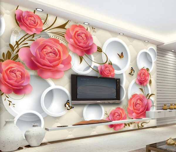 Papel de parede com rosas e borboletas Papel de parede com rosas e borboletas