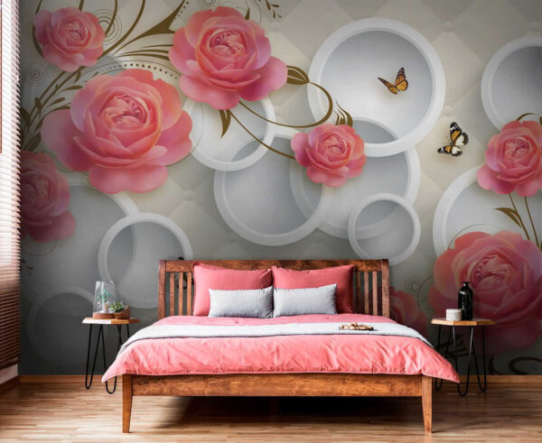 Papel de parede com rosas e borboletas Papel de parede com rosas e borboletas