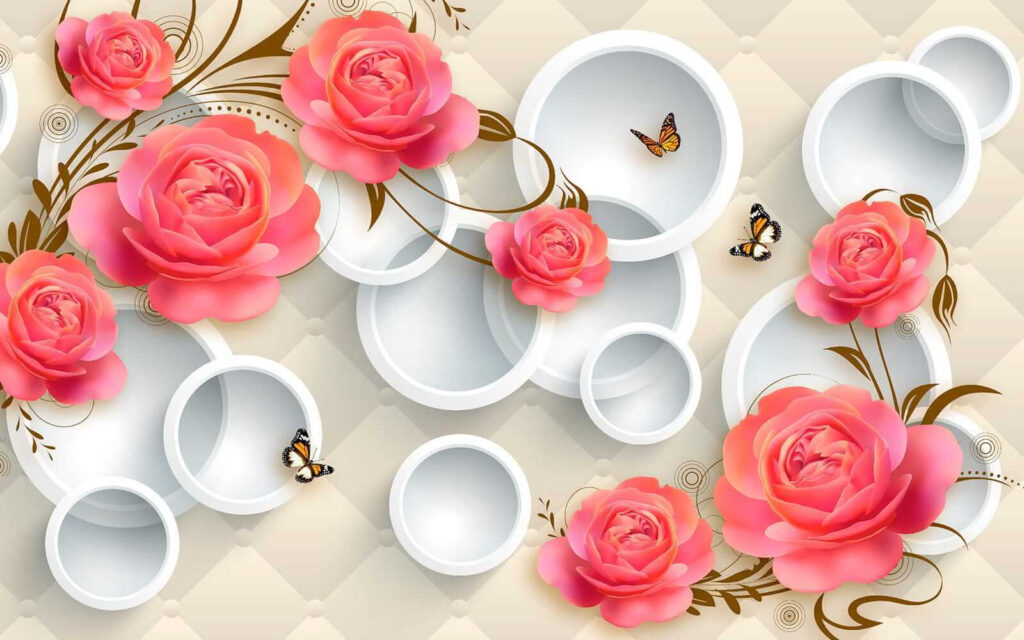 Papel de parede com rosas e borboletas Papel de parede com rosas e borboletas