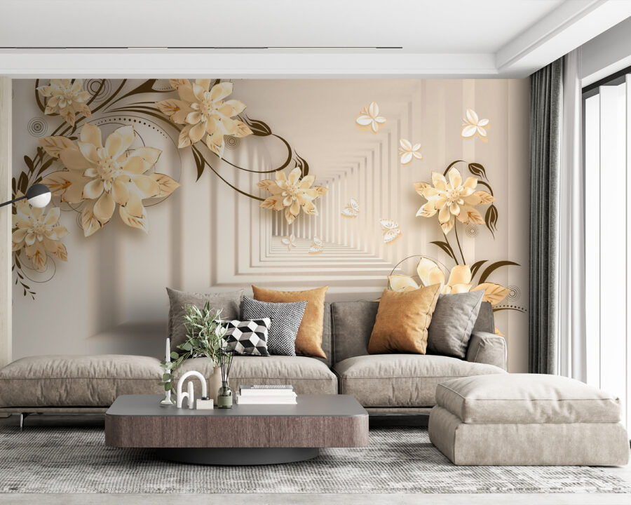 Papel de parede com flores e borboletas