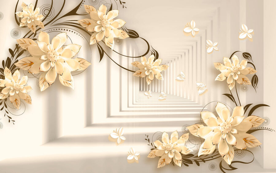 Papel de parede com flores e borboletas