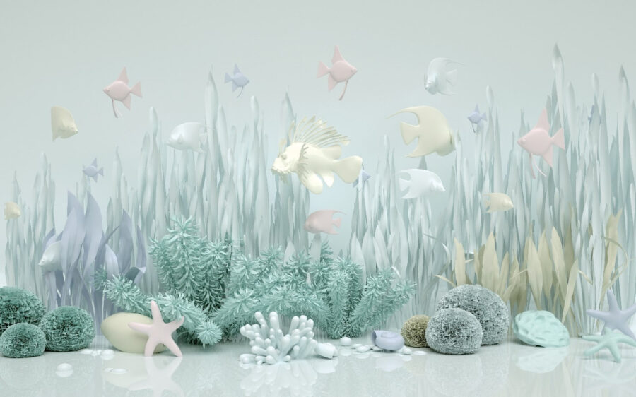 Vida marinha com peixes e plantas