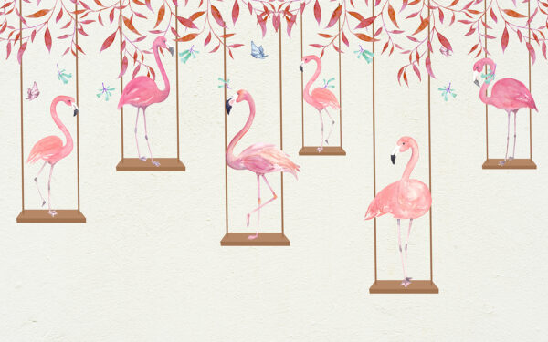 Grupo de flamingos em baloiços Grupo de flamingos em baloiços