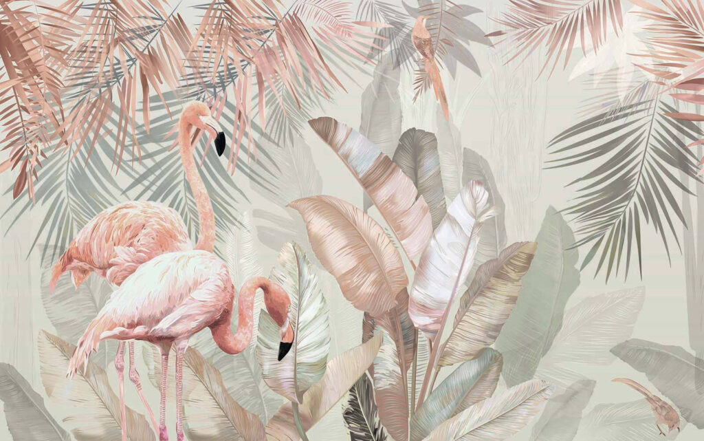 Flamingos and tropical leaves Flamingos and tropical leaves