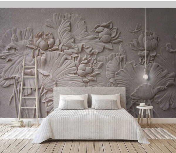 Elegante desenho floral em relevo em bege. Elegante desenho floral em relevo em bege.