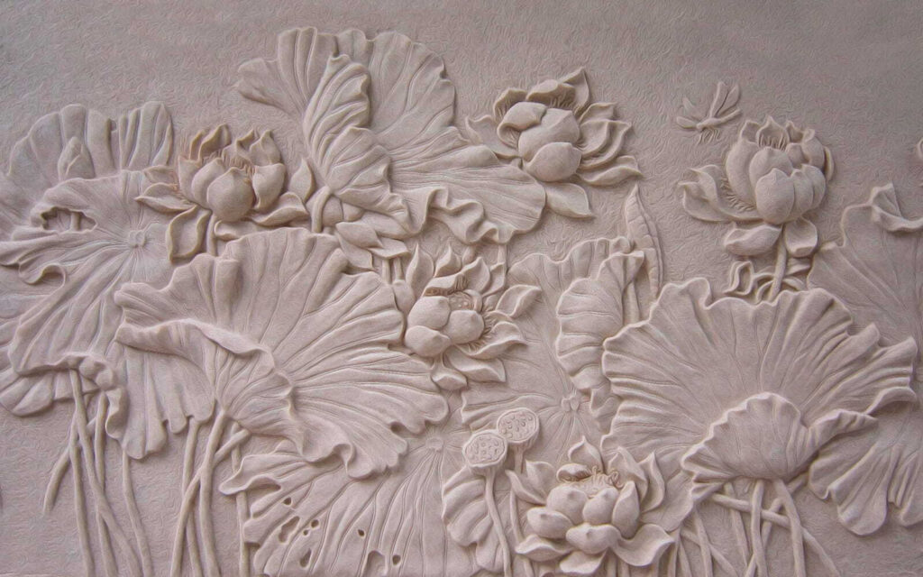 Elegante desenho floral em relevo em bege. Elegante desenho floral em relevo em bege.