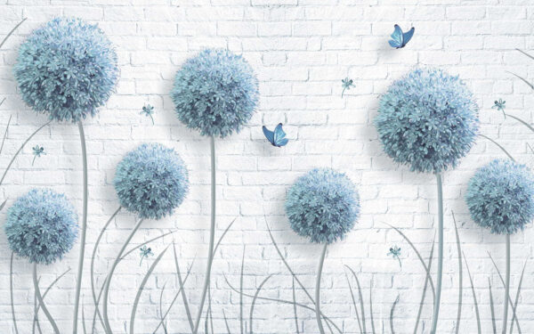 Papel de parede com flores azuis e borboletas Papel de parede com flores azuis e borboletas