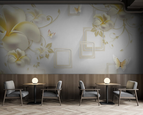 Papel de parede com flores e borboletas Papel de parede com flores e borboletas