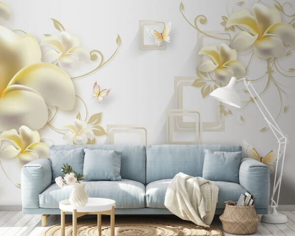 Papel de parede com flores e borboletas Papel de parede com flores e borboletas