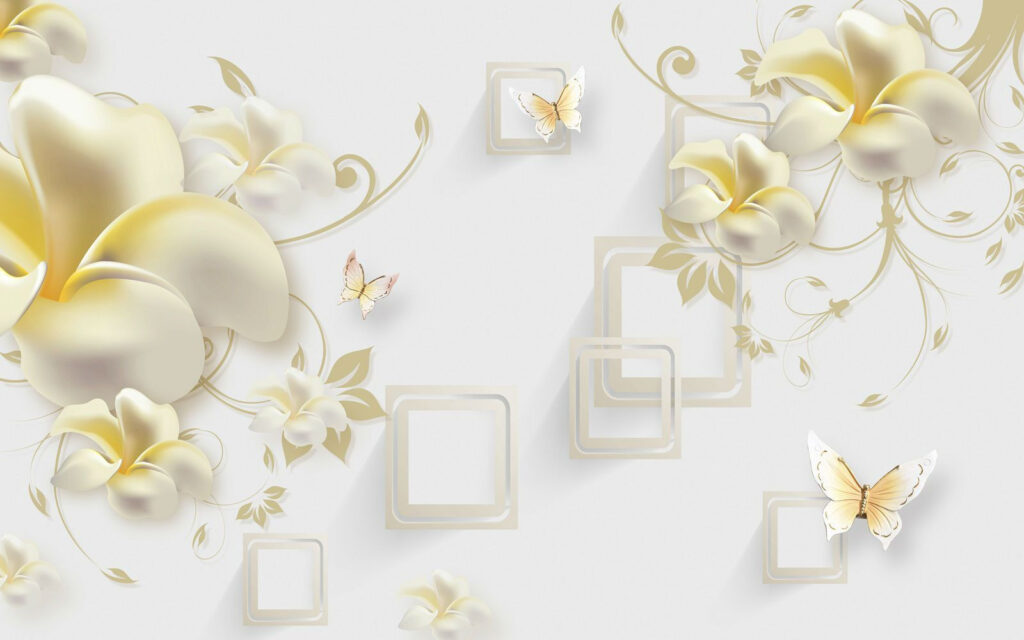Papel de parede com flores e borboletas Papel de parede com flores e borboletas