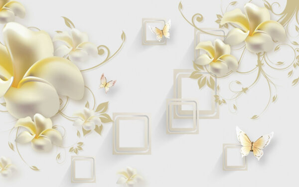 Papel de parede com flores e borboletas Papel de parede com flores e borboletas
