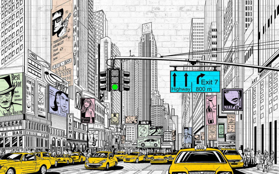 Papel de parede Desenho de uma rua urbana com carros e edifícios - Image 4