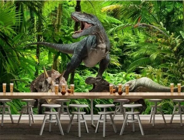 Grupo de dinossauros numa floresta Grupo de dinossauros numa floresta