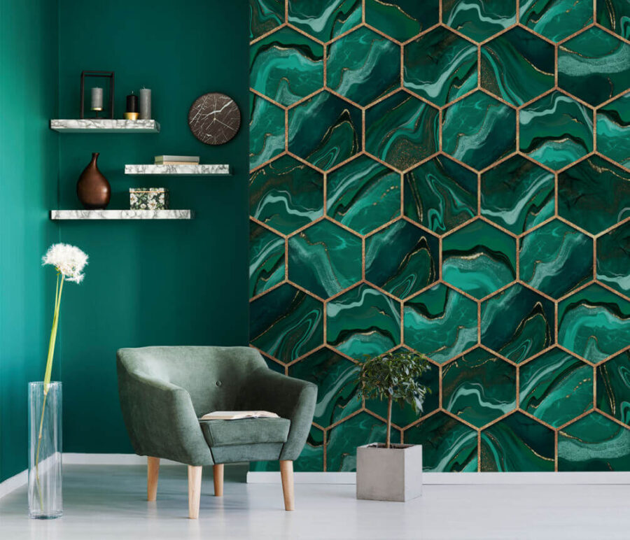 Design vibrante com padrão hexagonal em mármore
