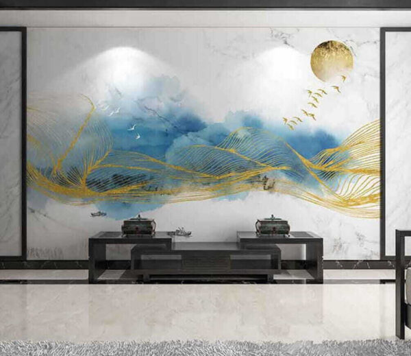 Pintura de ondas e pássaros Pintura de ondas e pássaros