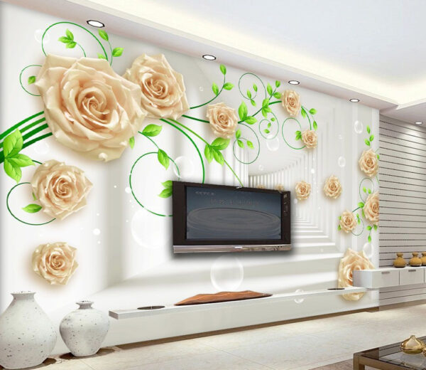 Papel de parede com rosas e folhas Papel de parede com rosas e folhas