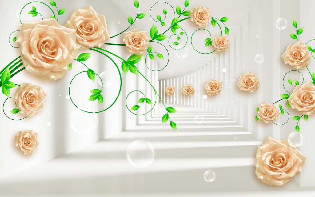 Papel de parede com rosas e folhas Papel de parede com rosas e folhas