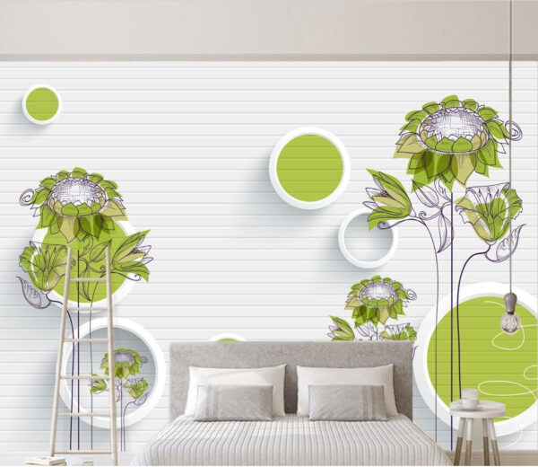 Papel de parede com flores e círculos Papel de parede com flores e círculos