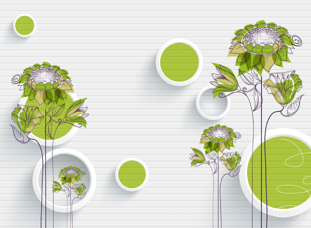 Papel de parede com flores e círculos Papel de parede com flores e círculos