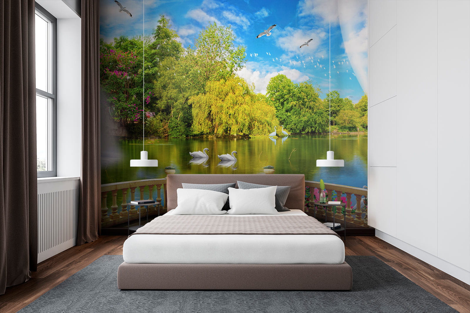 u18753pib2m - Vista de um lago com pássaros e árvores - tegory