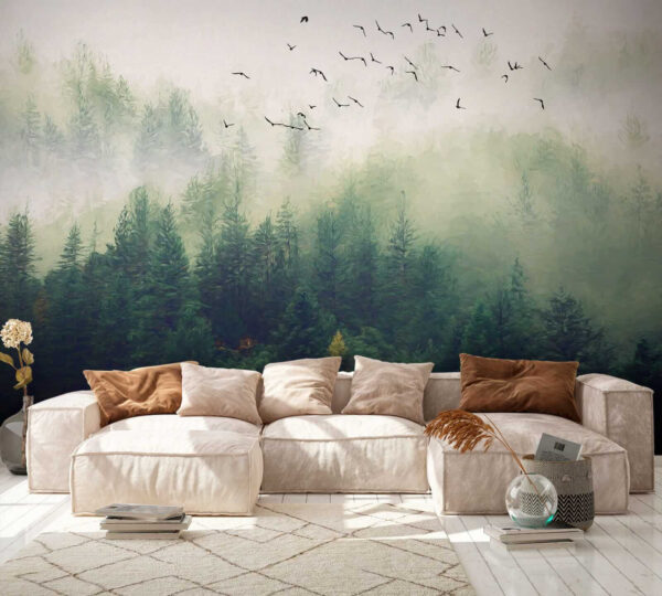 Pássaros a voar sobre uma floresta Pássaros a voar sobre uma floresta