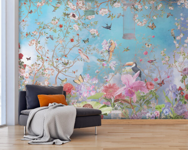 Papel de parede com pássaros e flores Papel de parede com pássaros e flores