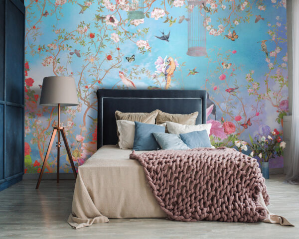 Papel de parede com pássaros e flores Papel de parede com pássaros e flores