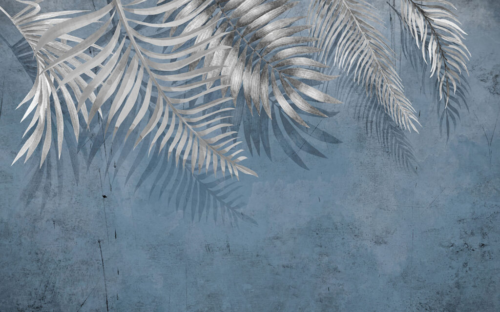 Fundo azul com folhas prateadas Fundo azul com folhas prateadas