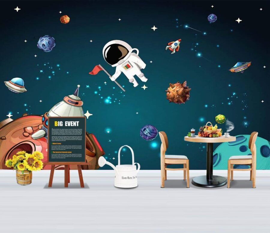 Cena espacial em desenho animado com planetas e estrelas Cena espacial em desenho animado com planetas e estrelas