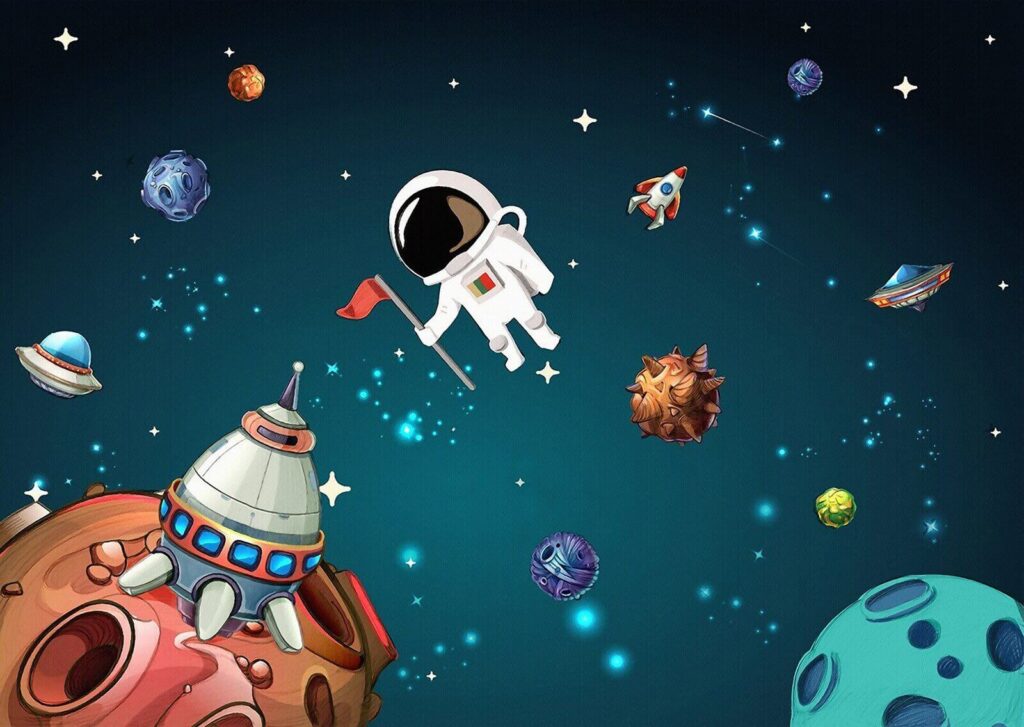 Cena espacial em desenho animado com planetas e estrelas Cena espacial em desenho animado com planetas e estrelas