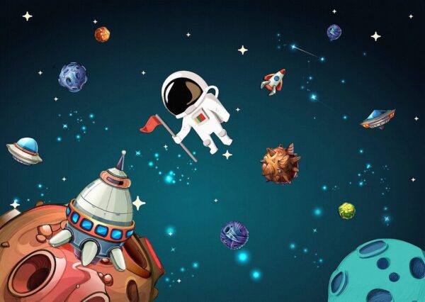 Cena espacial em desenho animado com planetas e estrelas Cena espacial em desenho animado com planetas e estrelas